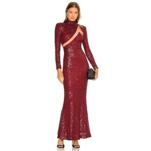 NWT Michael Costello x Revolve Houston Gown Burgundy Women's Size Small
